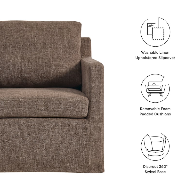 Serene Fabric Slipcovered Swivel Armchair