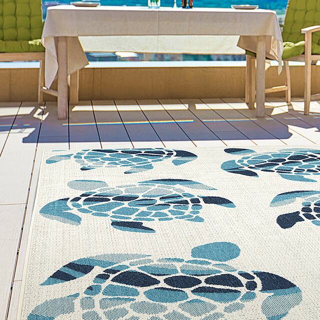 Ambrosi Sea Turtles Novelty Indoor/ Outdoor Area Rug - 7'2"x 10'5" - Ivory