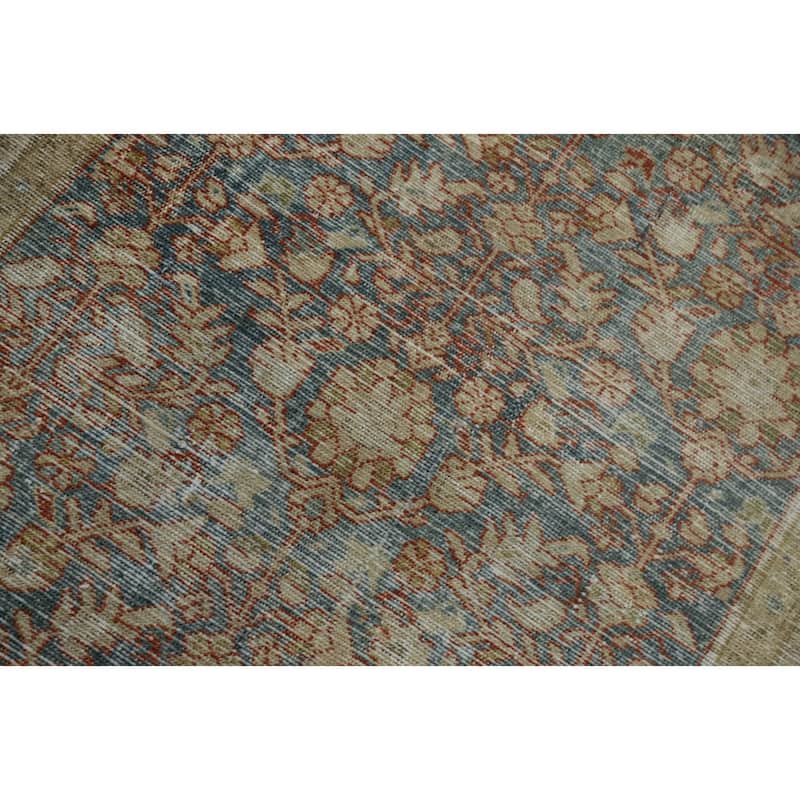 Hand Knotted Oriental 100% Wool Carpet Traditional Floral Navy Blue & Blues Malayer Runner Rug - 9' 5'' X 3' 0''