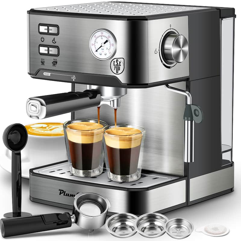 20 Bar Professional Espresso Machine with Milk Frother, Single & Double Shot, ESE Pod Compatible, Pressure Display