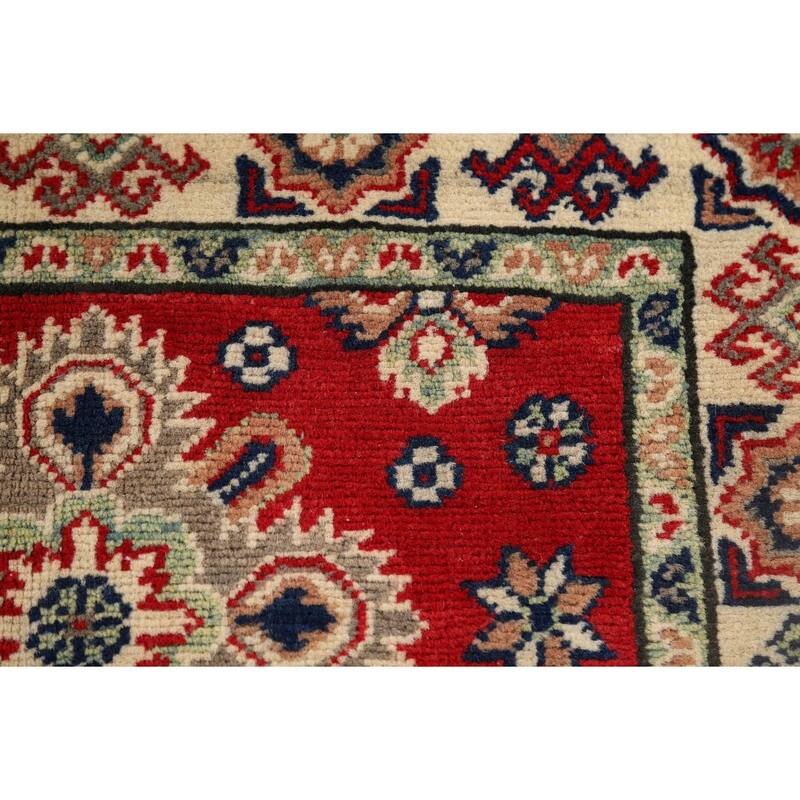 Kazak Oriental Accent Rug Hand-Knotted Red Geometric Wool Carpet - 2'8" x 4'2"