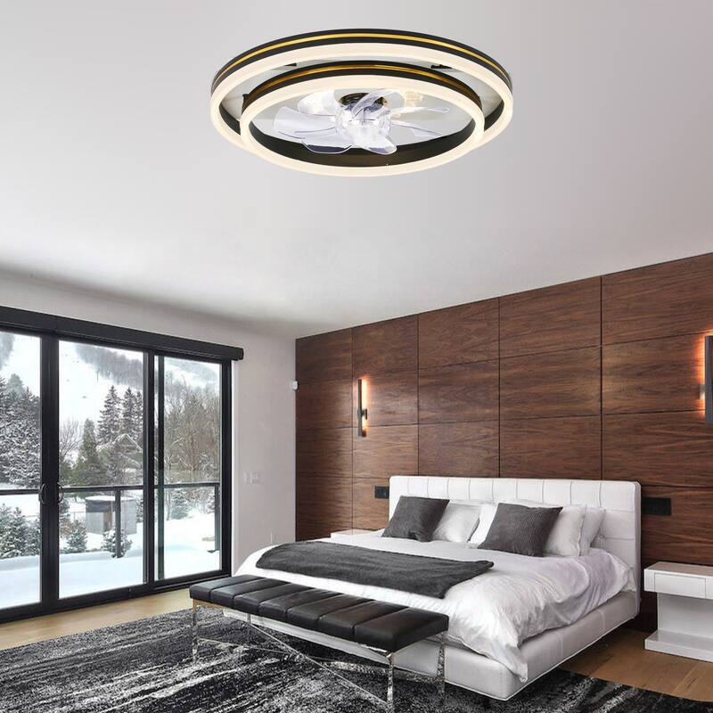 Cusp Barn 20'' Low Profile Dual LED Ceiling Fan with Lights and Smart APP Remote Control Flush Mount Fully Dimmable Lighting