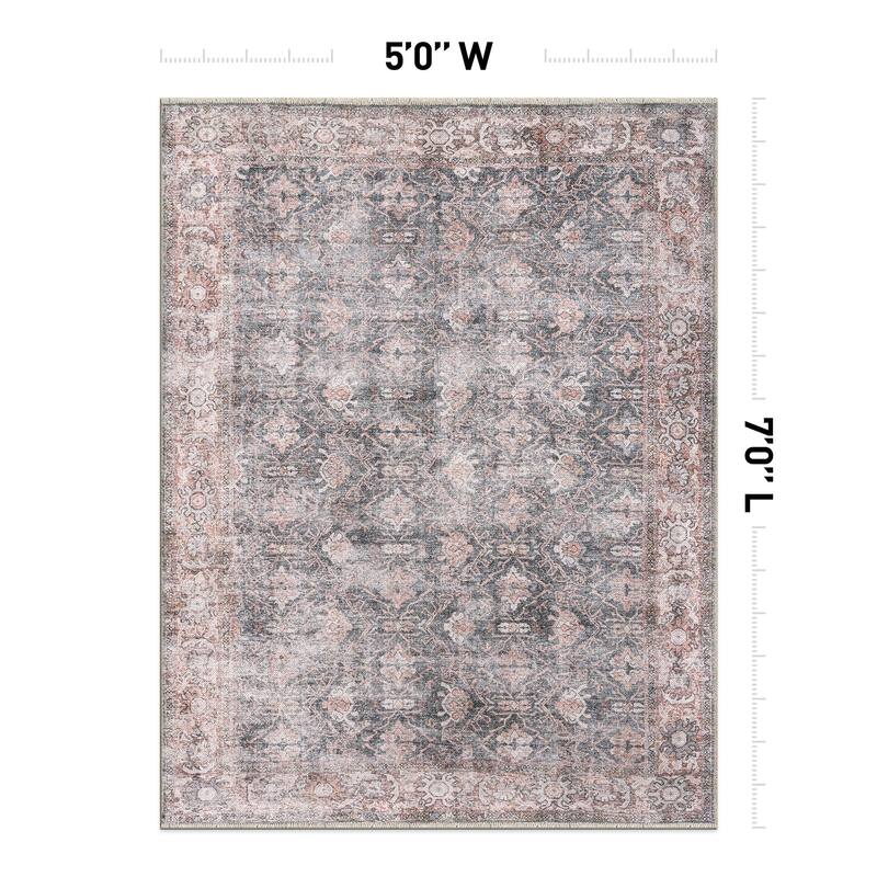 World Rug Gallery Vintage Inspired Bordered Machine Washable Area Rug