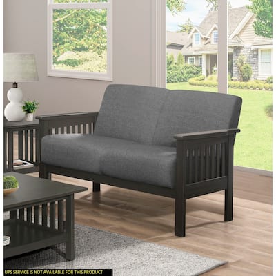 Classic Living Room 1Pc Loveseat Gray Cushion Seat And Back Solid Rubberwood Furniture Transitional Style