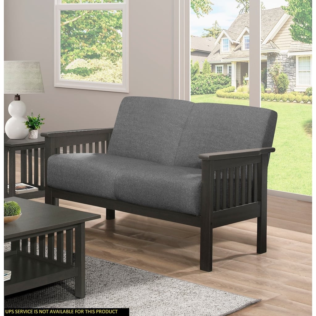 Classic Living Room 1Pc Loveseat Gray Cushion Seat And Back Solid Rubberwood Furniture Transitional Style