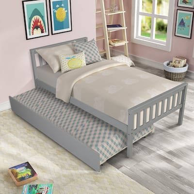 Solid Wood Twin Platform Bed with Trundle - Perfect for Sleepovers and Small Spaces