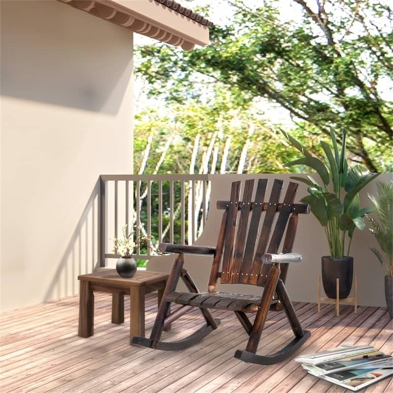 Fir Wood Adirondack Rocking Chair with Wide Seat and Armrests - 38.25" D x 27.25" W x 36.5" H