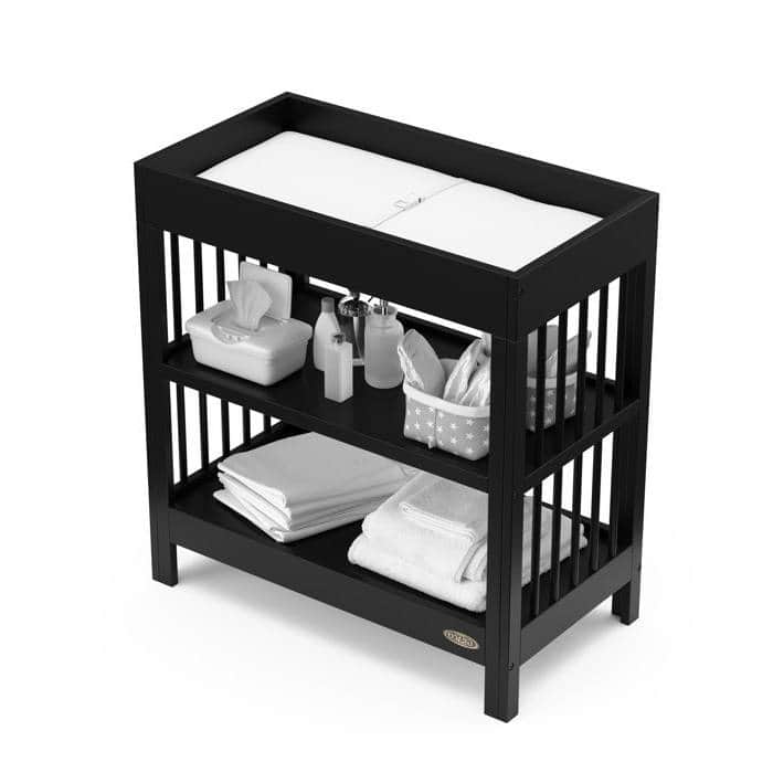 Modern Black Solid Wood Baby Changing Table with Water Resistant Changing Pad Included - 35”H x 33”W x 18”D