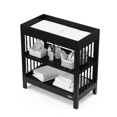 Modern Black Solid Wood Baby Changing Table with Water Resistant Changing Pad Included - 35”H x 33”W x 18”D