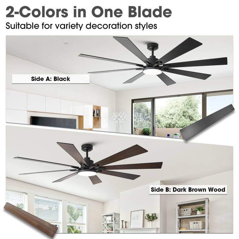 72-in Black Reversible 8-Blade Large Industrial Smart Ceiling Fan with Light and APP Control