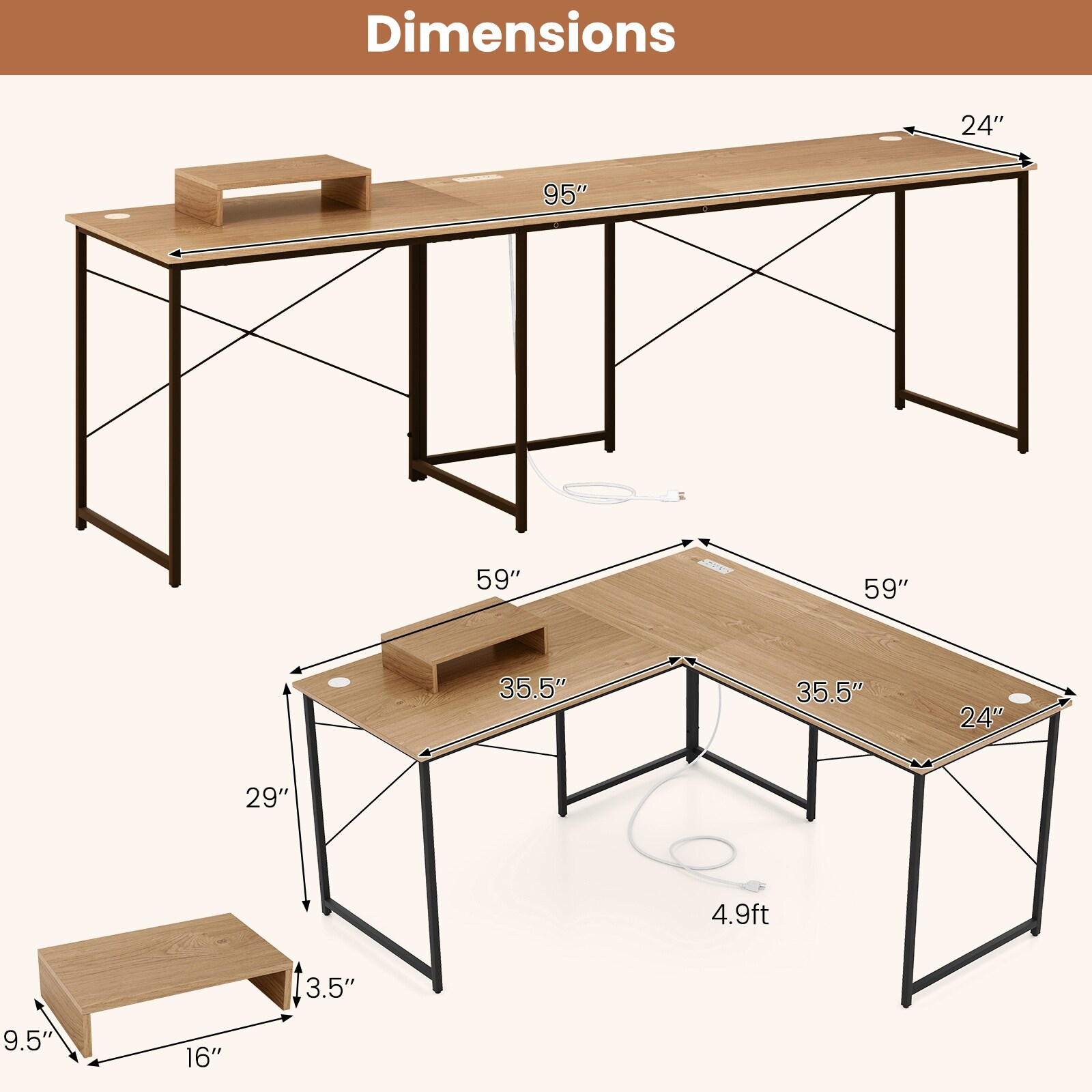 Gymax 95'' L-Shaped Reversible Computer Desk 2-Person Long Table Gymax 95'' L-Shaped Reversible Computer Desk 2-Person Long Table