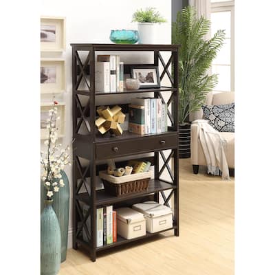 5-Tier Bookcase with Drawer and X-Pattern Design for Functional Storage and Hidden Organization - 31.5