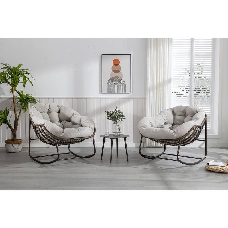 Rocker Recliner Chair Rattan Rocking Chair with Padded Cushion