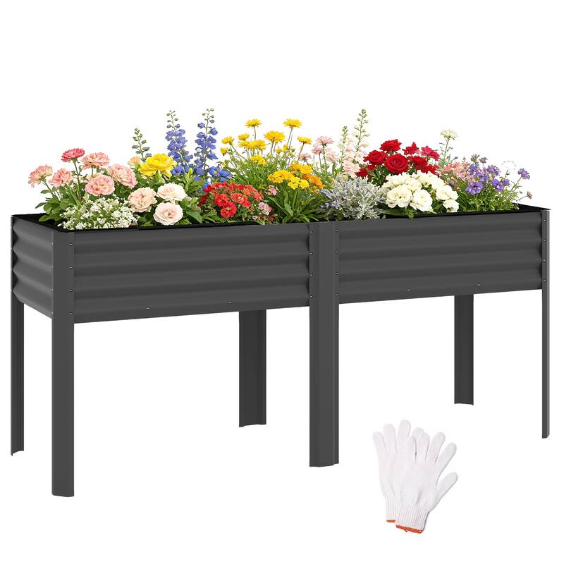 Outsunny Galvanized Raised Garden Bed with Legs, Extra Large Metal Raised Planter Box , 71" x 22" x 31.5", Dark Gray