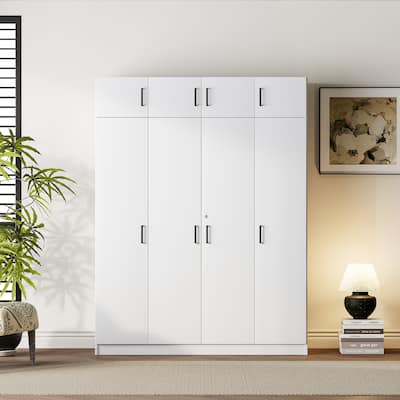 Large Floor Wardrobe Armoire Cabinet Clothing Organizer Freestanding Closet with 4-Door Wardrobe with 1 Drawer and Top Cabinet