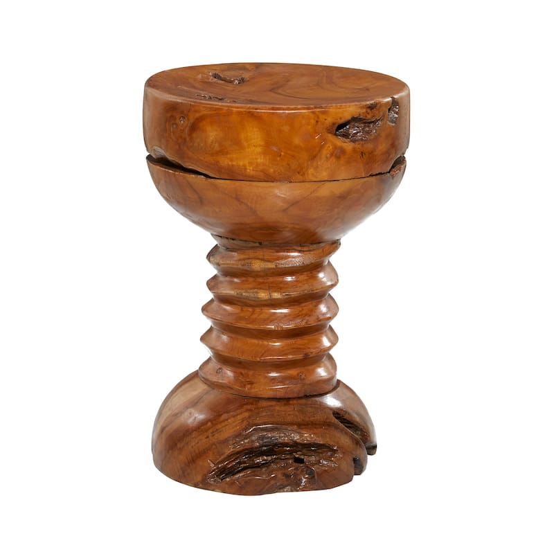 Brown Teak Wood Handmade Live Edge Accent Table with Coiled Base
