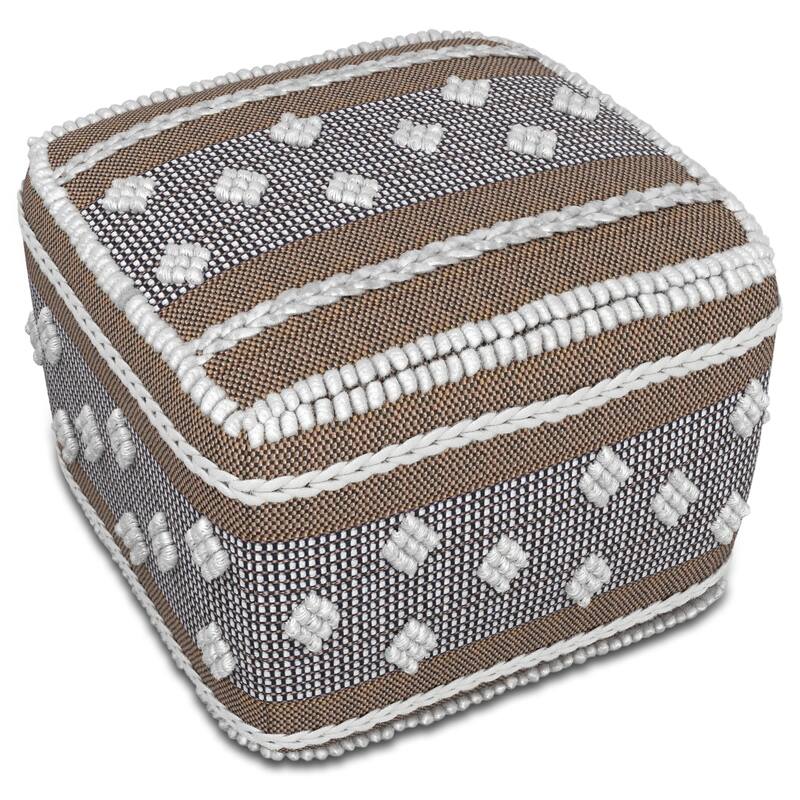 WYNDENHALL Boxwood Boho Square Pouf in White, Beige, Grey Polystyrene Filling