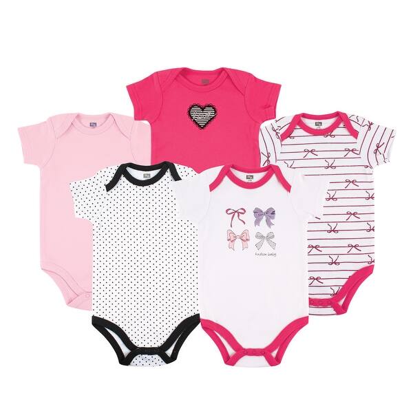 slide 1 of 1, Hudson Baby Infant Girl Cotton Bodysuits 5pk, Bows 0-3 Months - Bows