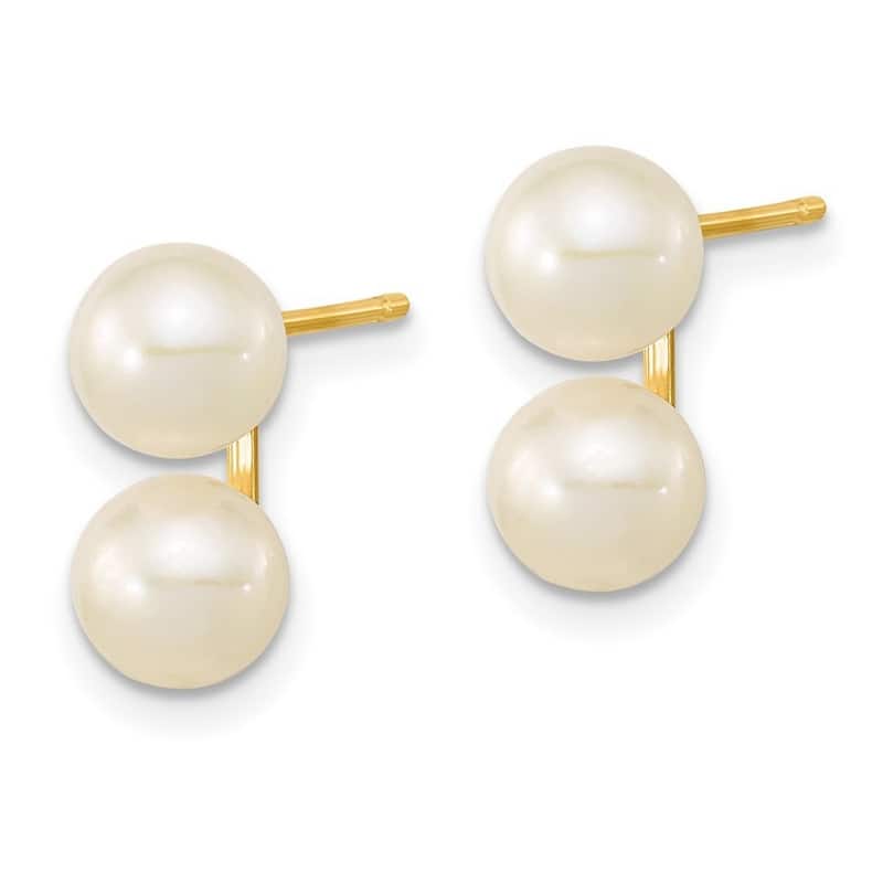 Curata 10k or 14k Yellow Gold 6-7mm White Round Freshwater Cultured Double Pearl Post Earrings