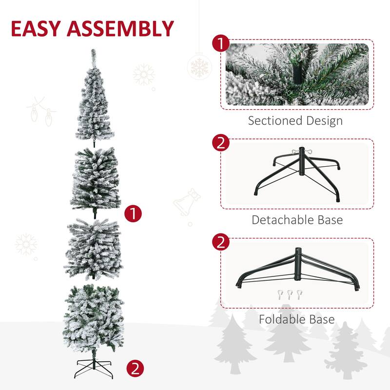 HOMCOM Unlit Snow-Flocked Slim Tree - Realistic Branches - Green