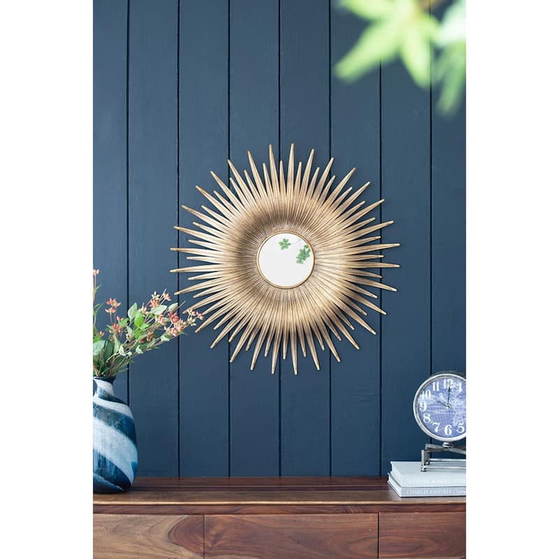 Sunburst Round Iron Wall Mirror - 28.25" - Gold