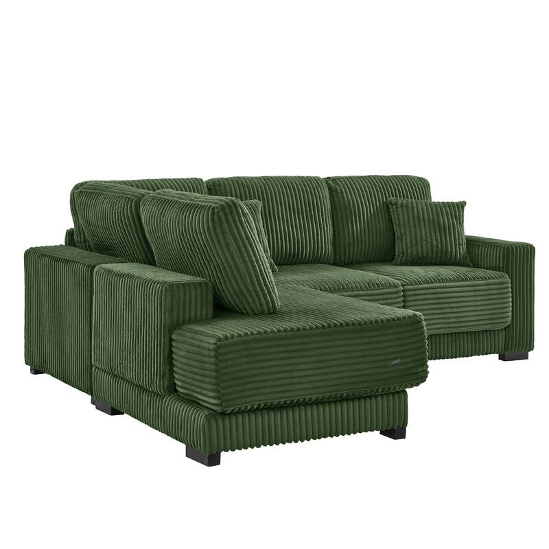 L Shaped Sectional Sofa with Reversible Chaise Lounge, Convertible Sectional 3 Seat Sofa, Corduroy Upholstered Corner Sofa