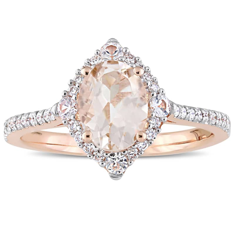 Miadora Signature Collection 10k Rose Gold Morganite White Sapphire and 1/4ct TDW Diamond Vintage Halo Engagement Ring - Pink