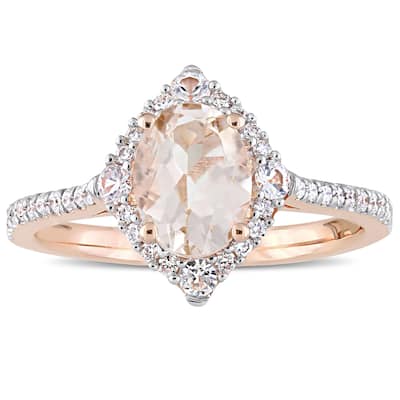 Miadora Signature Collection 10k Rose Gold Morganite White Sapphire and 1/4ct TDW Diamond Vintage Halo Engagement Ring - Pink