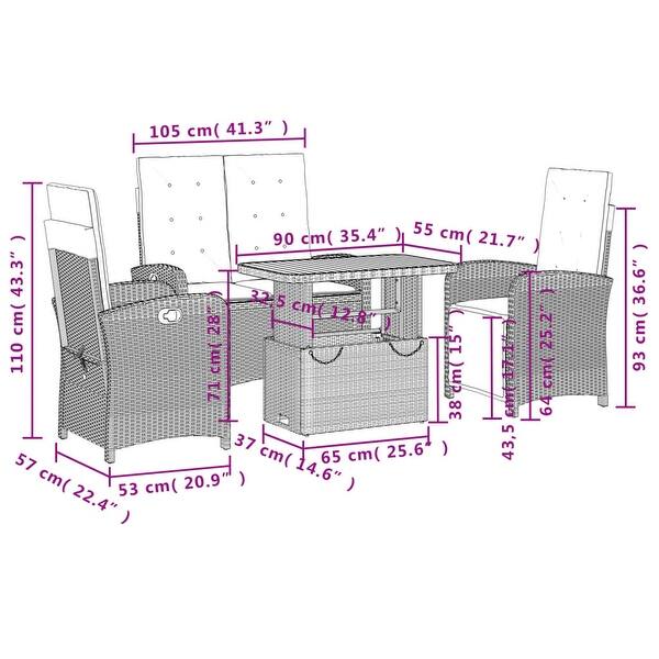 dimension image slide 17 of 31, vidaXL Patio Dining Set with Cushions Outdoor Seating Gray Poly Rattan