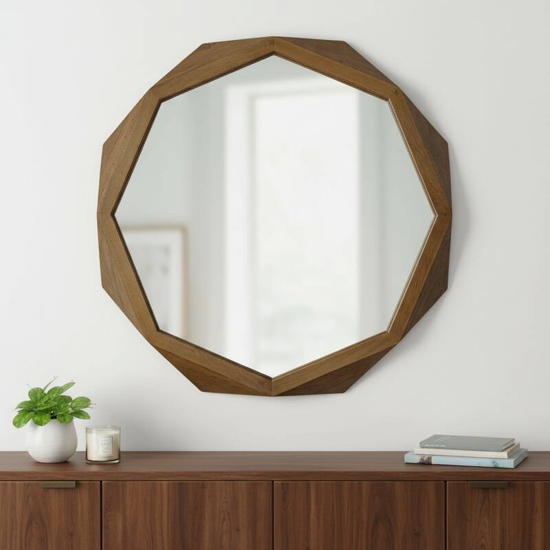 HomeRoots 41" Brown Solid Wood Octagon Framed Accent Mirror - 41.0L x 2.3W x 41.0H