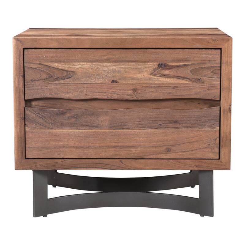 NADAAL STUDIOS Ellis, Nightstand Solid Acacia with Iron Legs, Live-Edge Finish, Natural - 2-drawer - Natural Stain