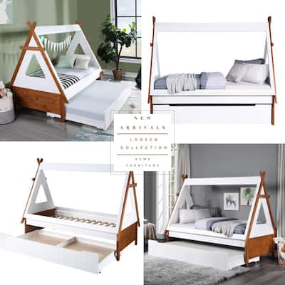 Synthetic Wood Twin Size Tent Bed with Trundle, Storage Minimalist Design, Space-Saving, for Kids' Room
