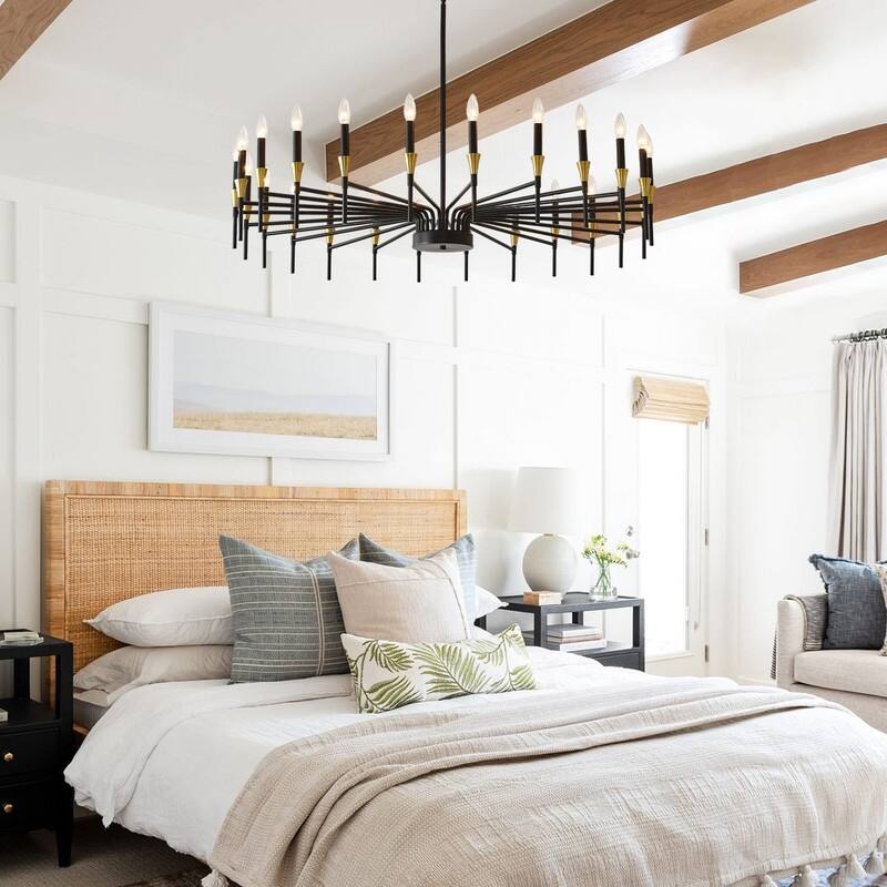 48-Inch Modern Black Farmhouse Chandelier，16-Light Industrial Round Hanging Light Fixture