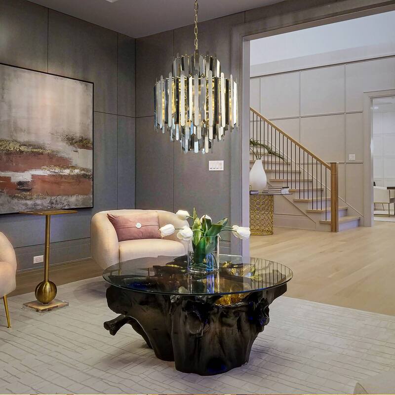 9/10-Light Luxury Stainless Steel Chandelier with Crystal Accents