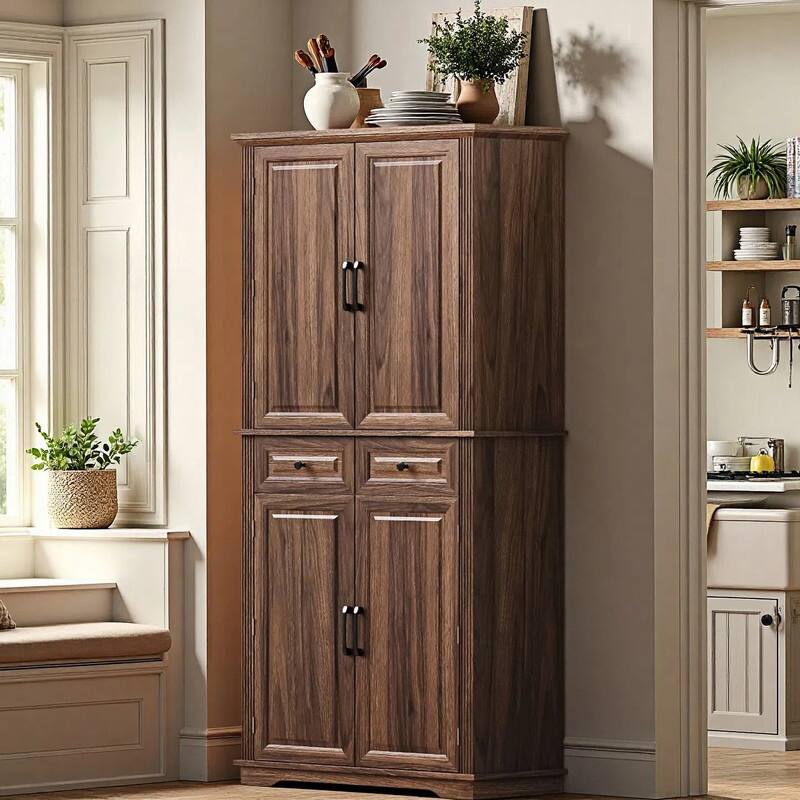 71" Tall Kitchen Pantry Cabinet with 3 Pull-Out Organizers, Freestanding Cupboard With Adjustable Shelves, Versatile Storage