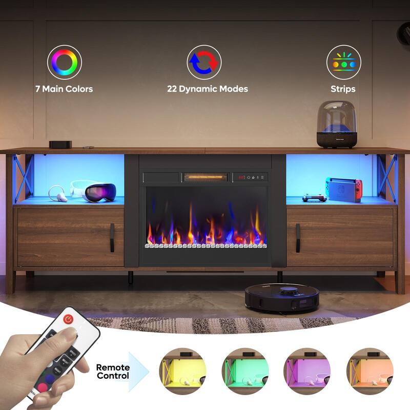 Bestier TV Stand, LED Media Console with Storage, with Electric Fireplace and LED and Adjustable Storage Cabinet