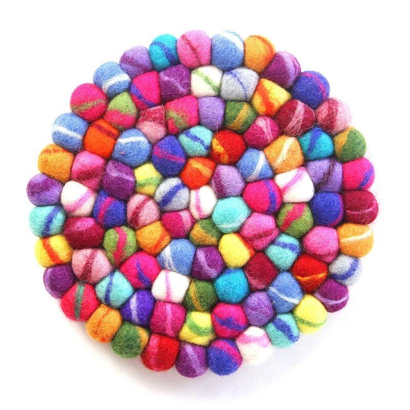 The Curated Nomad Southard Handmade Colorful Felt Ball Coasters (Set of 4) - N/A