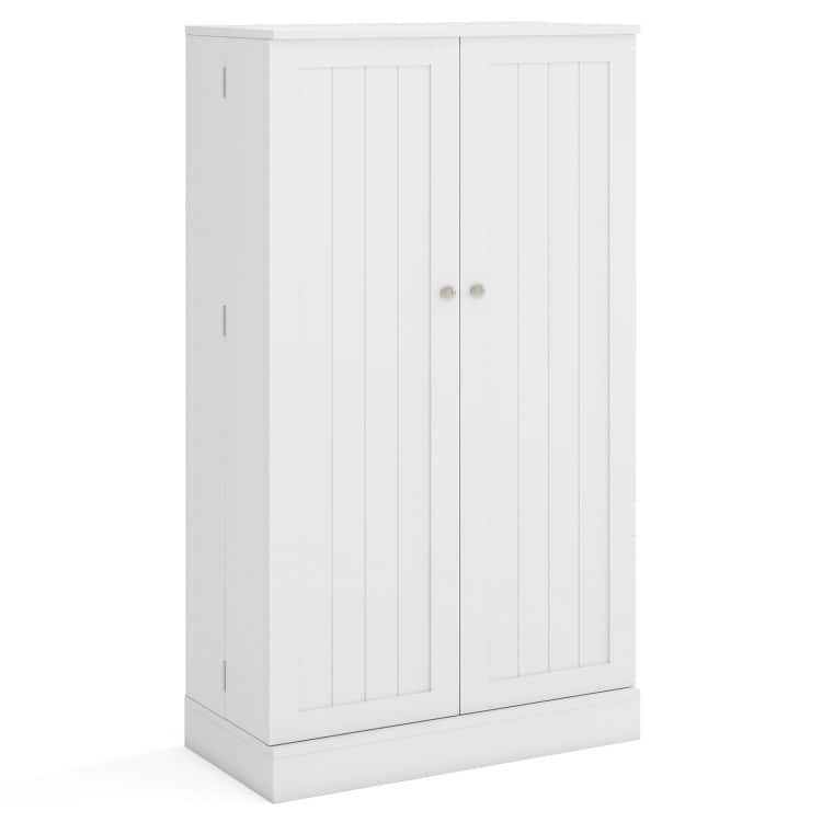 White MDF Pantry Cabinet with Adjustable Shelves 5 Tier Storage and 2 Door Design - 23.5” x 12” x 41” - White