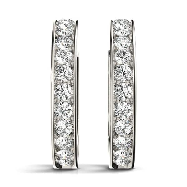 2 Ct Round Cut Diamond Two Tone Channel Set Hoop Earrings 14K Yellow Gold Over