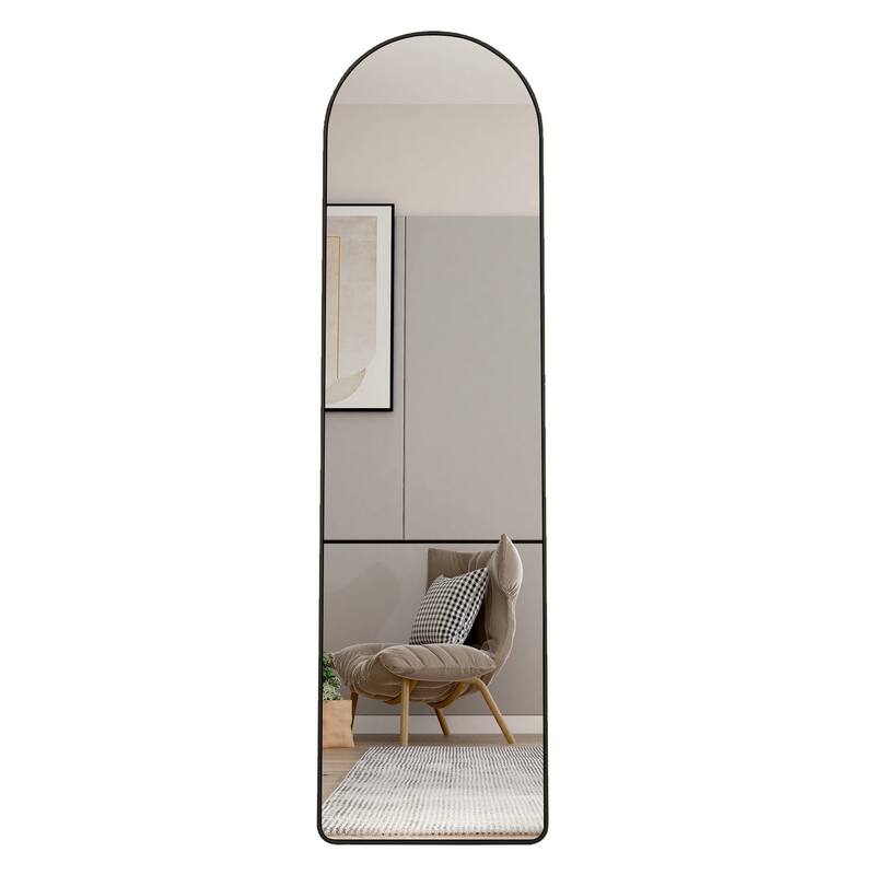 Roomfitters Arched Wall Mirror with Black Aluminum Frame, 59.8"x16.5" Full Length Floor or Vanity Mirror, Black