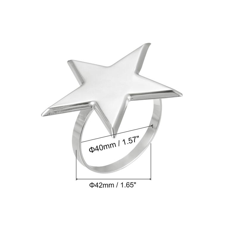 Napkin Rings, 6pcs 40mm Inner Diameter Alloy Star Napkin Buckles, Silver Tone