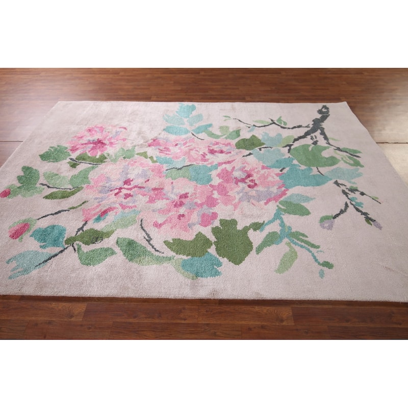 Floral Abstract Area Rug Handmade Modern Wool & Silk Carpet - 6'7"x 9'9"