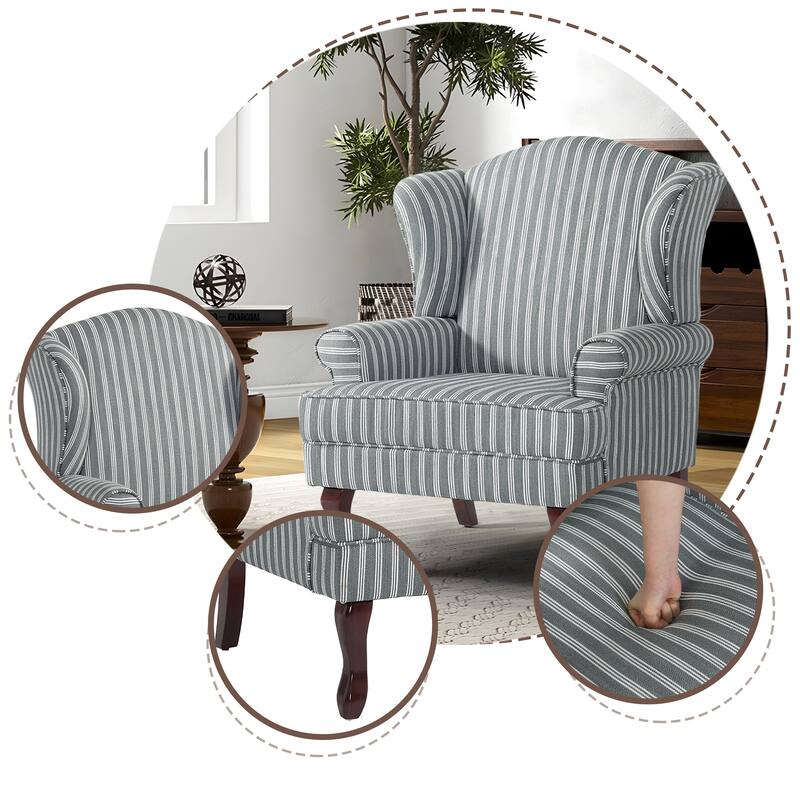 Elegant Living Room Wing Back Arm Chair Upholstered Accent Chair