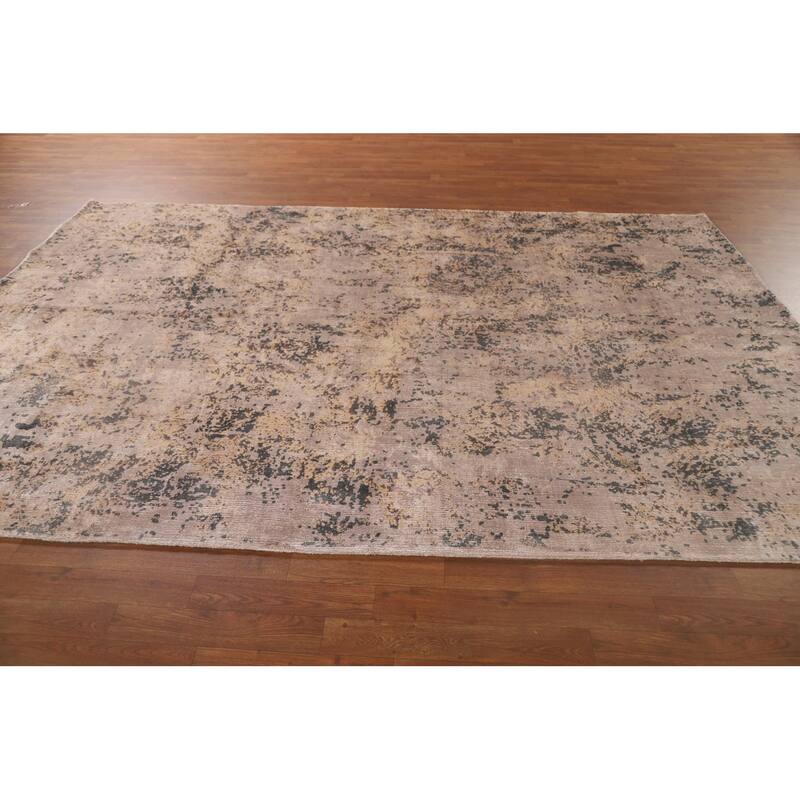 Beige Abstract Modern Area Rug Handmade Wool Carpet - 6'6" x 9'10"