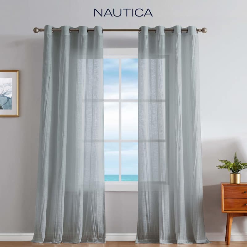 Nautica Cordelia Crushed Sheer Grommet Extra Wide Curtains (Set of 2) - 104 x 96 - Grey
