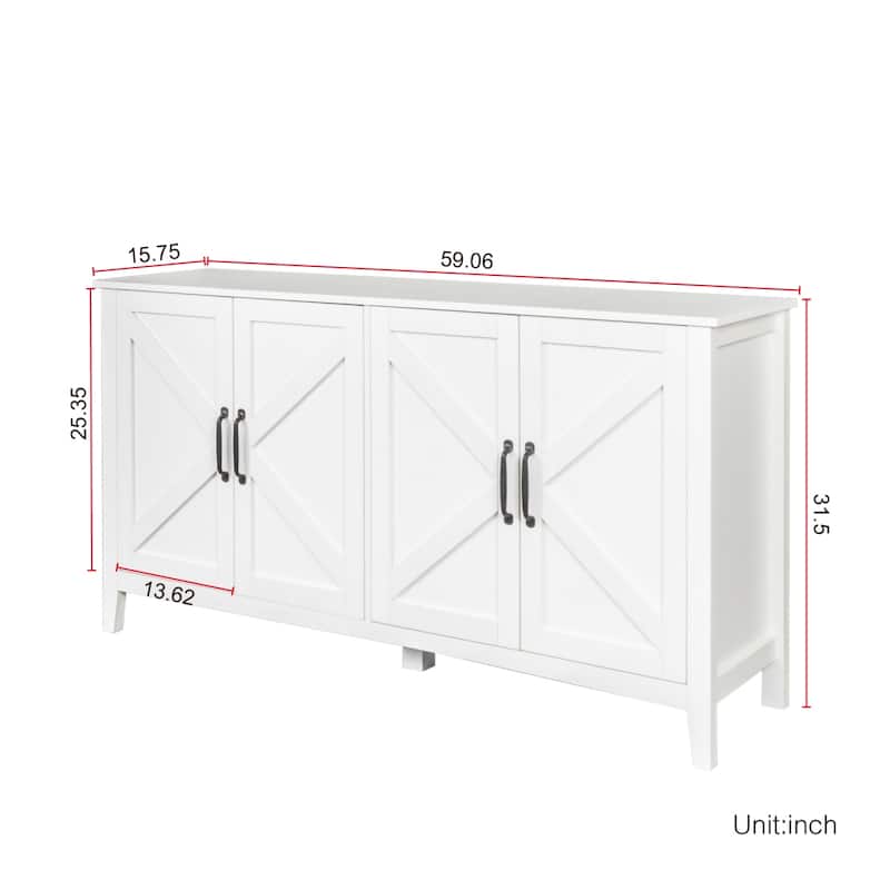Farmhouse Sideboard Buffet Cabinet w/ 4 Doors,Accent Kitchen Storage Cabinet w/ Storage Shelves Freestanding Cabinet Bar Cabinet