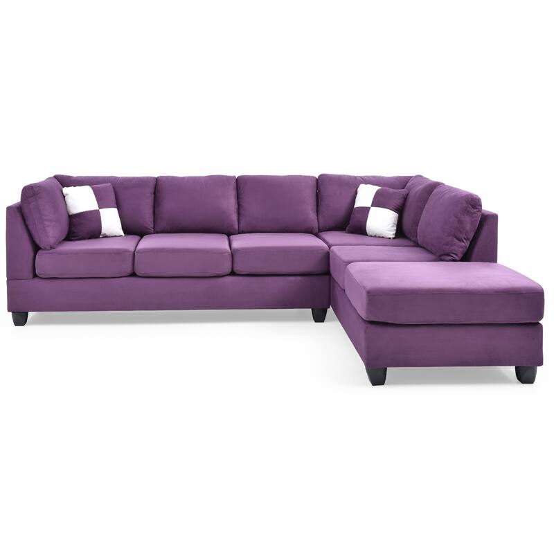 Reversible Microsuede 4-Seater Sectional Sofa with Throw Pillows - 111" - Purple