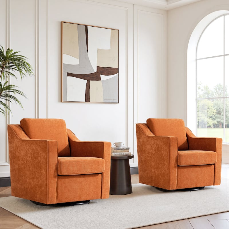 Chenille/Leather Swivel Barrel Chair(Set of 2) Modern Club Chair by UIXE - Chenille - Orange