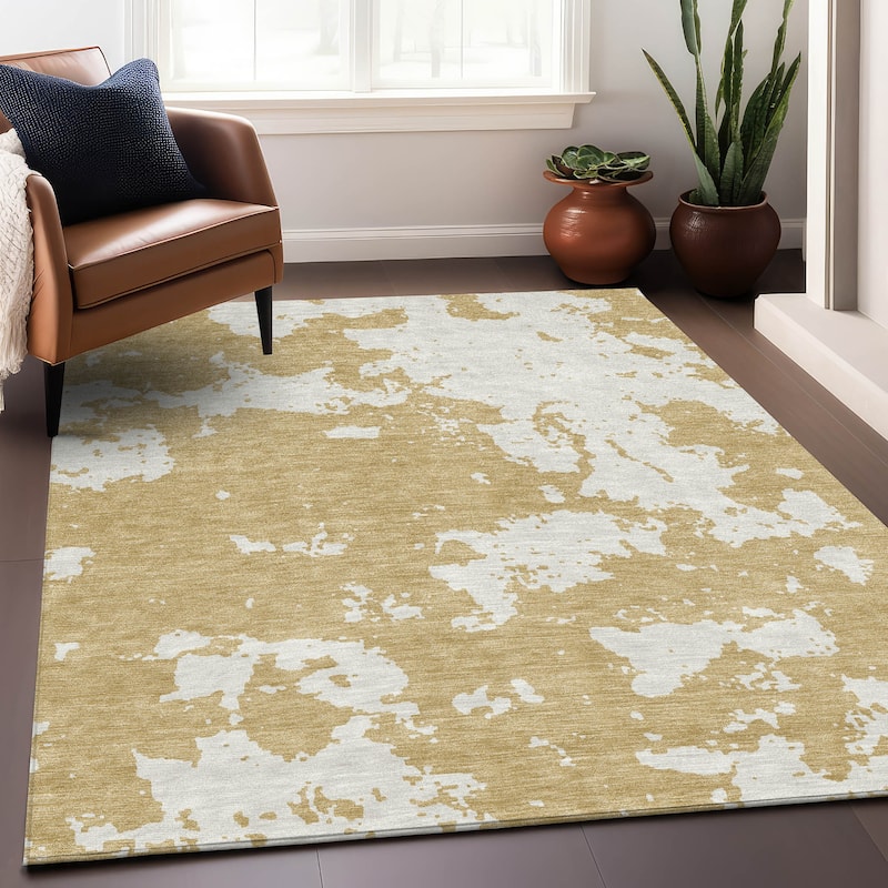 Premium Washable Super Soft Absstract Contempo Mayfield Rug - Gold - 2'6" x 3'10"