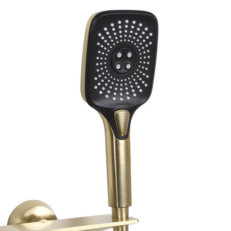 Exposed Pipe Tub and Shower System with Hand Shower Brass Thermostatic Brass Wall Mount Complete Shower Faucet with Tub Spout